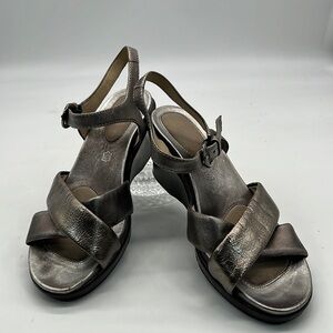 Stonefly Silver Colored Leather Wedge Sandals size 6.5